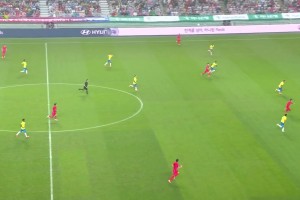 吉马良斯直塞太妙了，埃斯特旺推射得手，巴西1-0韩国